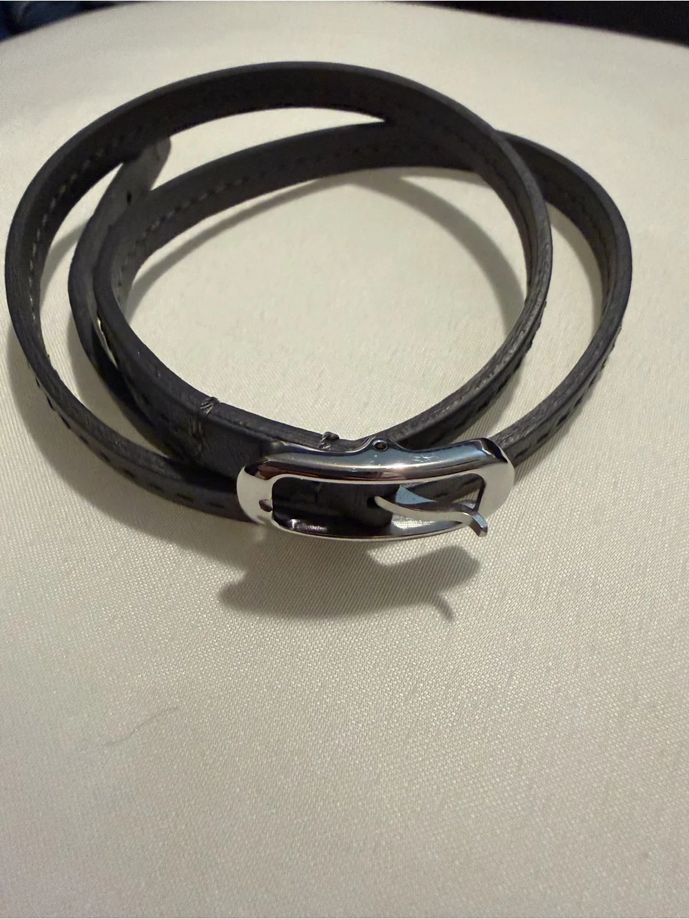 Shinola Black Leather Double-Wrap Bracelet with Silver Buckle